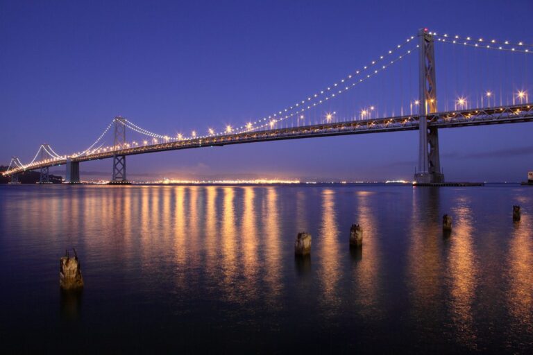 a bridge with lights on it
