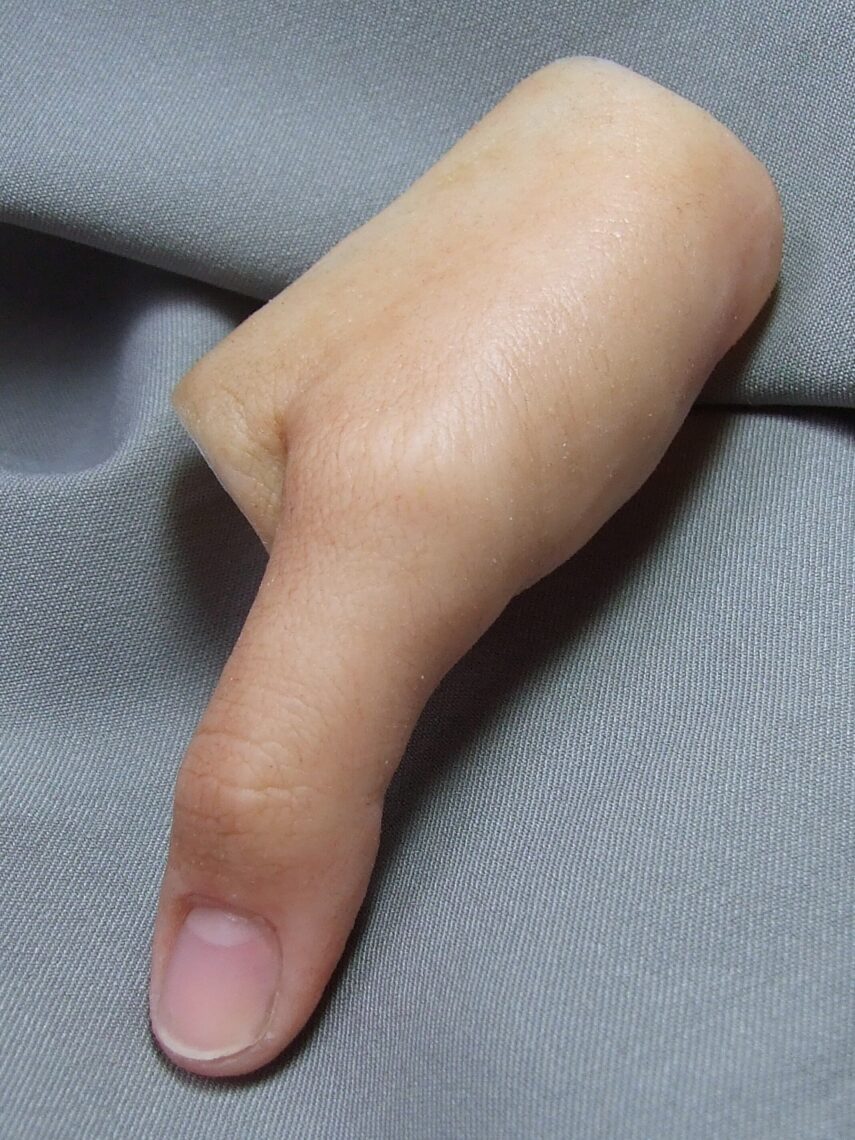 detailed prosthetic thumb on cloth