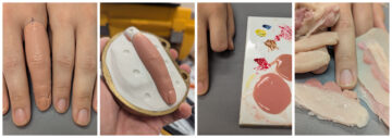 series of photos showing steps in making a prosthetic index finger